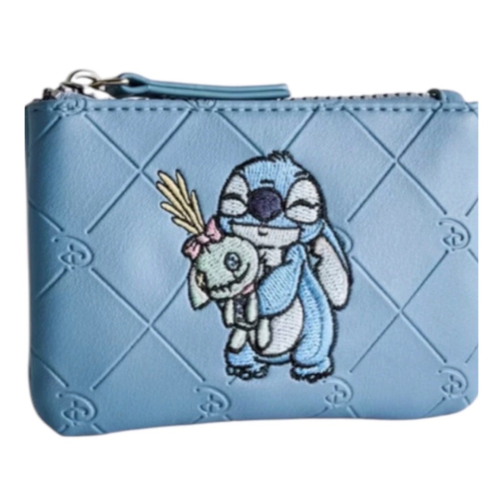Disney‎ Stitch and Scrump Embroidered Quilted Blue Faux Leather Coin Purse New